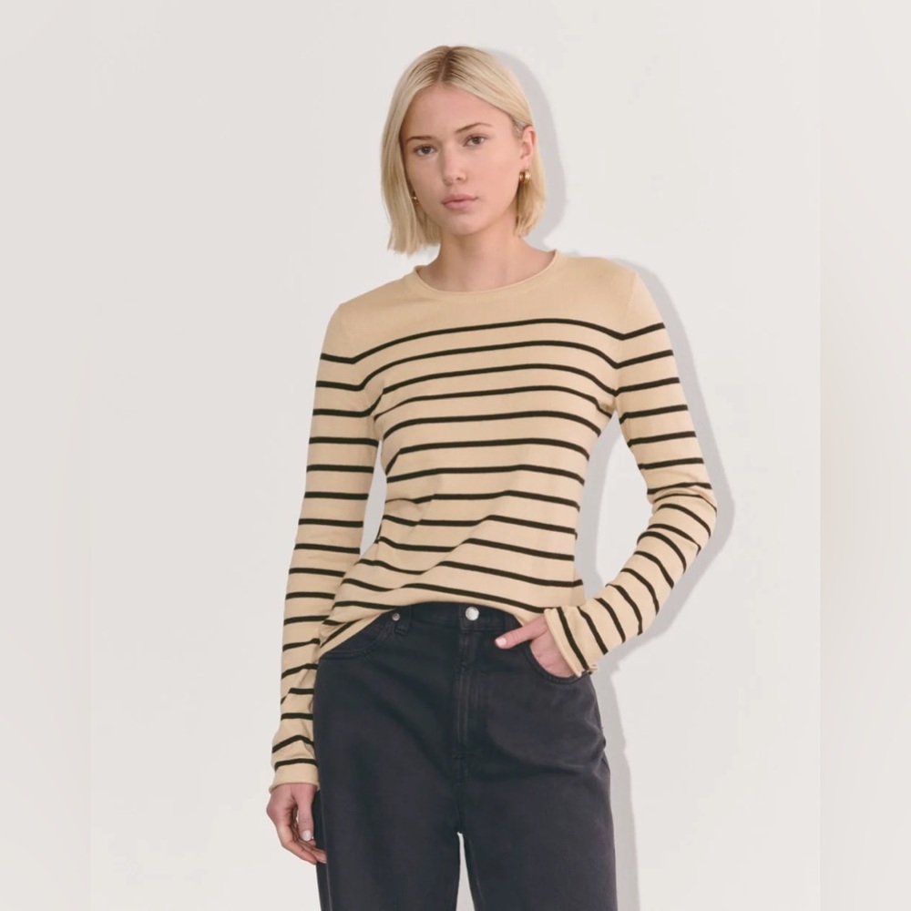 Everlane Cotton Cashmere Crewneck Sweater Powder/Black | Size S